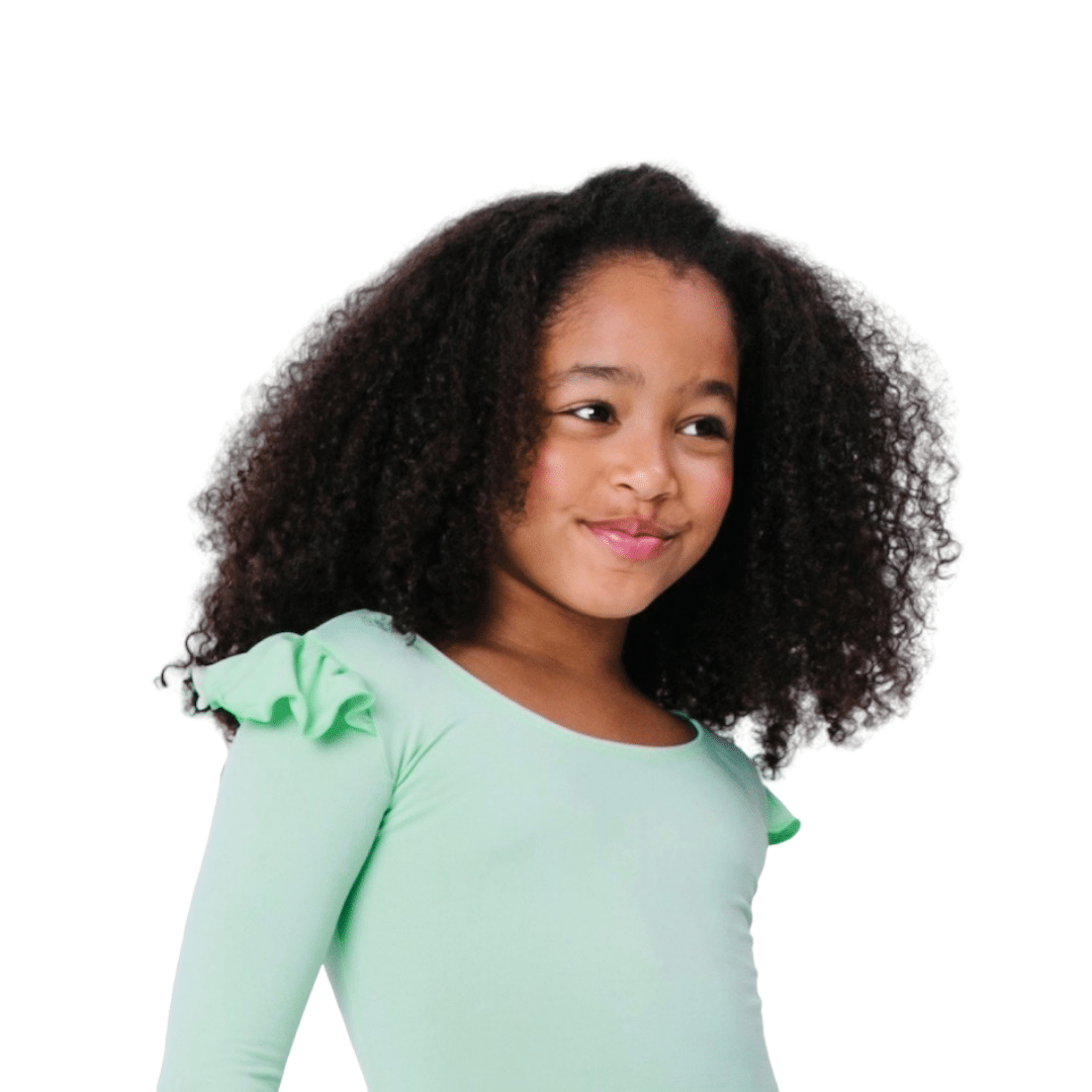 Girls and Toddlers Mint Green Ruffle Long Sleeve Leotard and Bodysuit for Dance