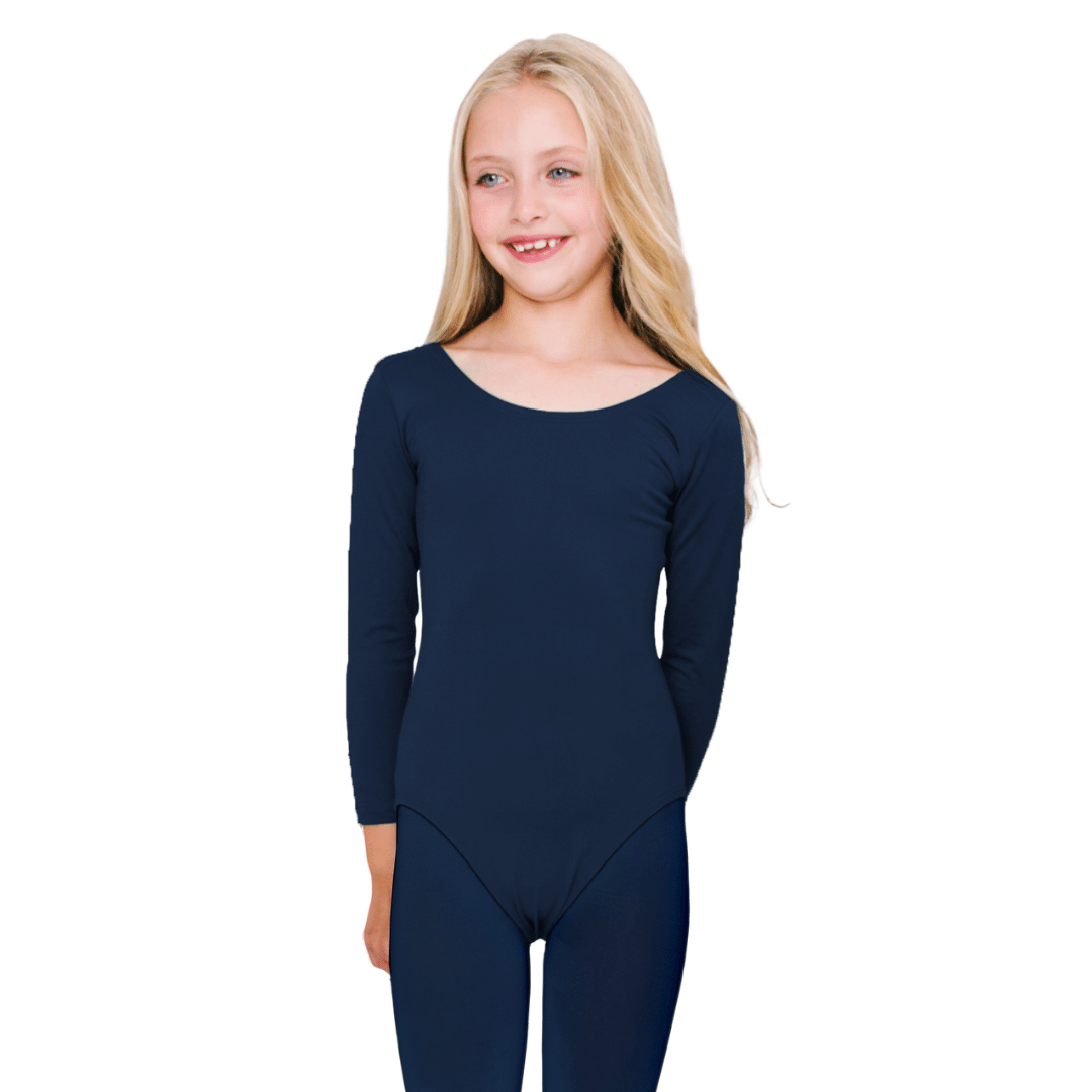 Navy Blue Long Sleeve Classic Dance Leotard for Girls