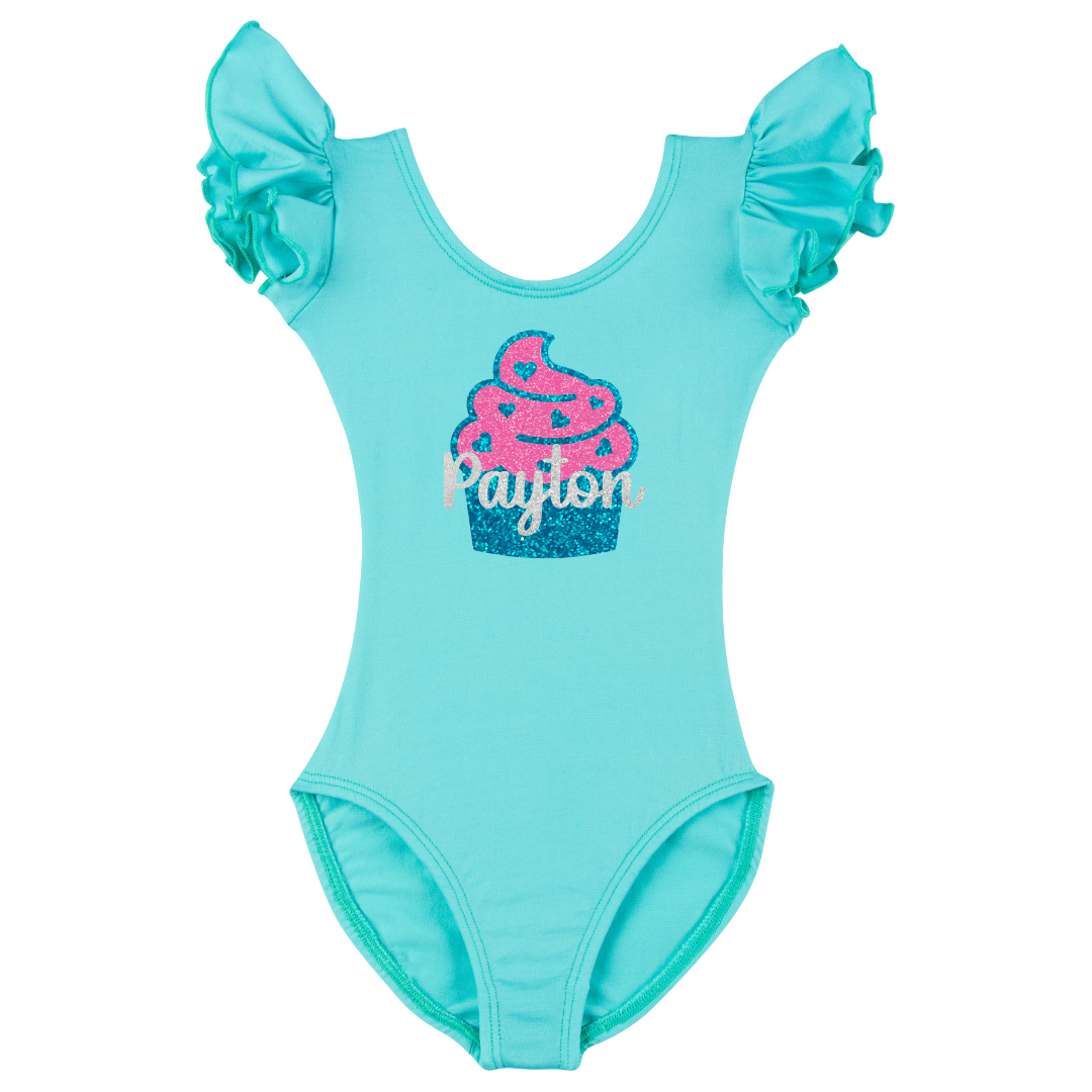 Personalized Birthday Cupcake Leotard | Icy Turquoise