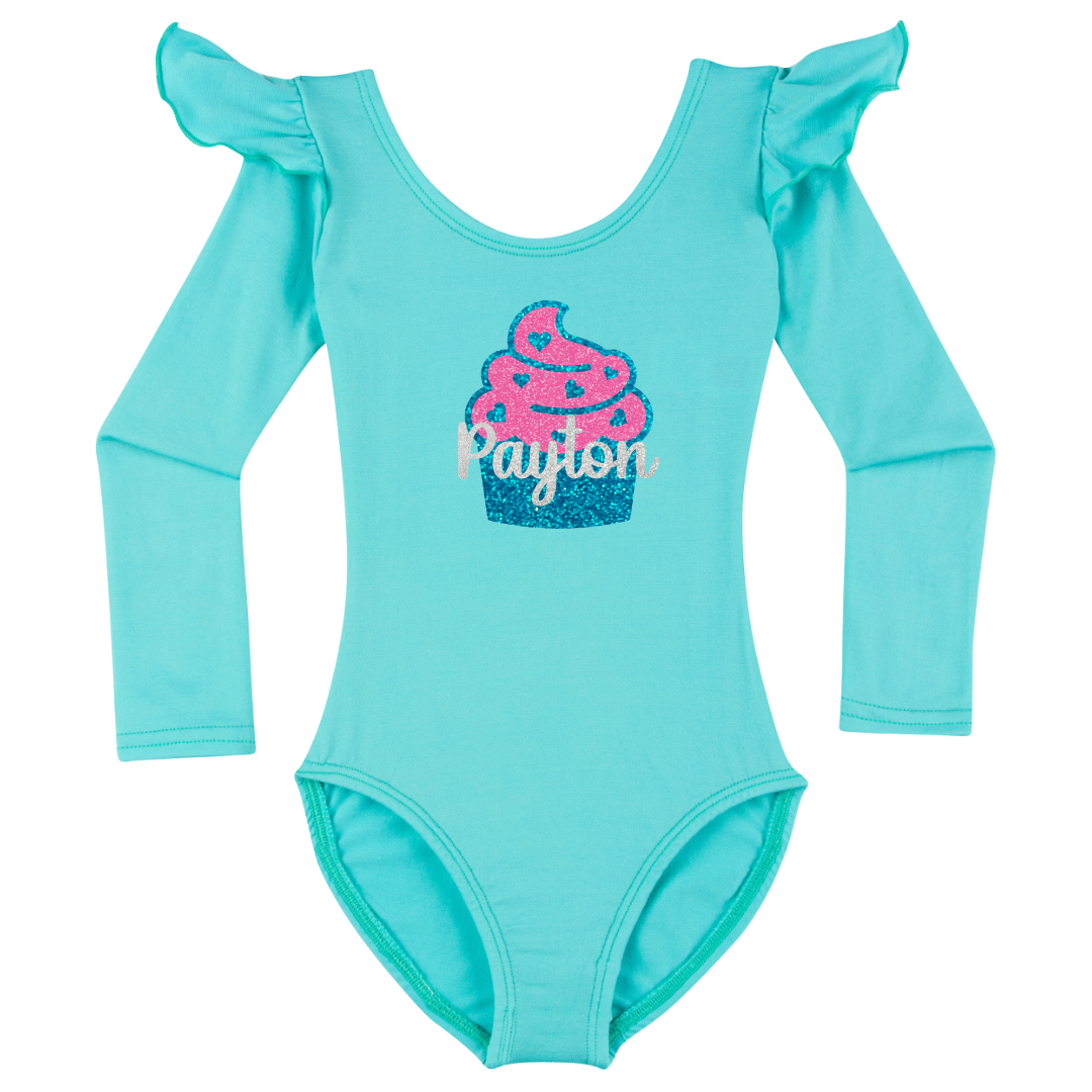 Personalized Birthday Cupcake Leotard | Icy Turquoise