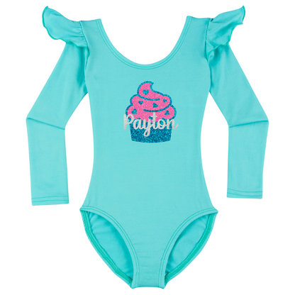 Personalized Birthday Cupcake Leotard | Icy Turquoise