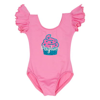 Personalized Birthday Cupcake Leotard | Bright Pink