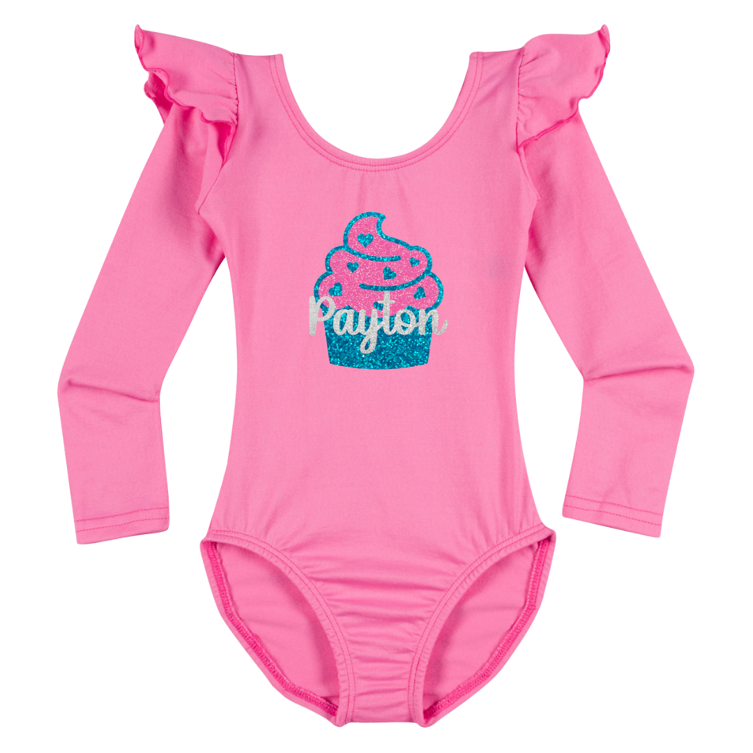 Personalized Birthday Cupcake Leotard | Bright Pink