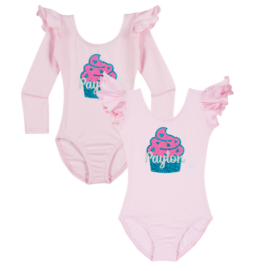 Personalized Birthday Cupcake Leotard | Light Pink