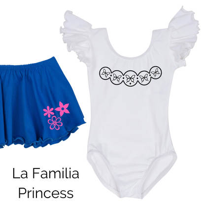 La Familia Design on Blue Skirt and White Leotard