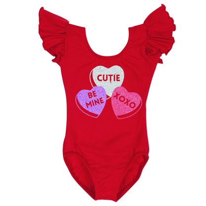 Conversation Heart Short Ruffle Sleeve Leotard