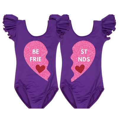 Best Friends Heart Ruffle Sleeve Leotard