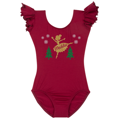 Personalized Holiday Ballerina Leotard | Burgundy