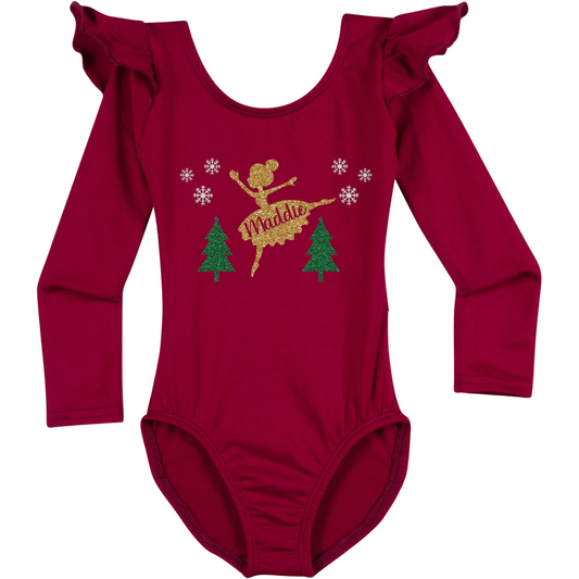 Personalized Holiday Ballerina Leotard | Burgundy