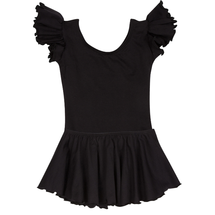 Black Leotard with Flutter/Ruffle Short Sleeve for Toddler & Girls