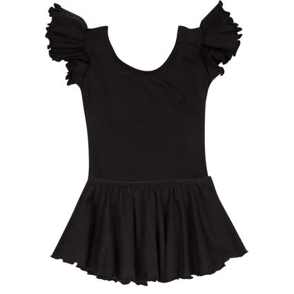 Black Leotard with Flutter/Ruffle Short Sleeve for Toddler & Girls
