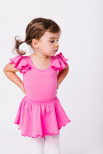 Bright Pink Ruffle Short Sleeve Leotard (PREORDER)