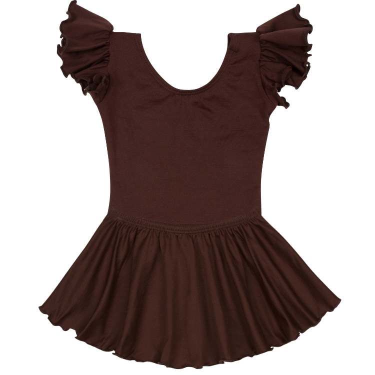 Brown Leotard with Flutter/Ruffle Short Sleeve for Toddler & Girls