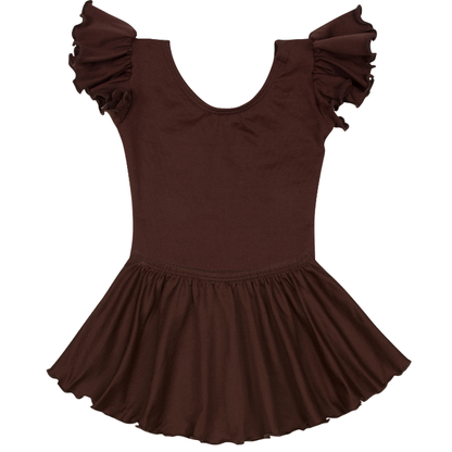 Brown Leotard with Flutter/Ruffle Short Sleeve for Toddler & Girls