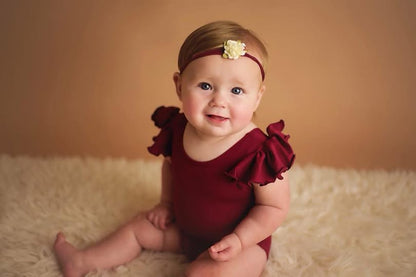 Burgundy Toddler & Girls Flutter/Ruffle Short Sleeve Leotard