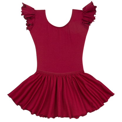 Burgundy Toddler & Girls Flutter/Ruffle Short Sleeve Leotard