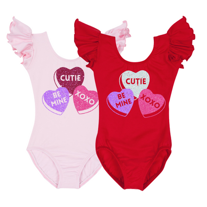 Conversation Heart Short Ruffle Sleeve Leotard