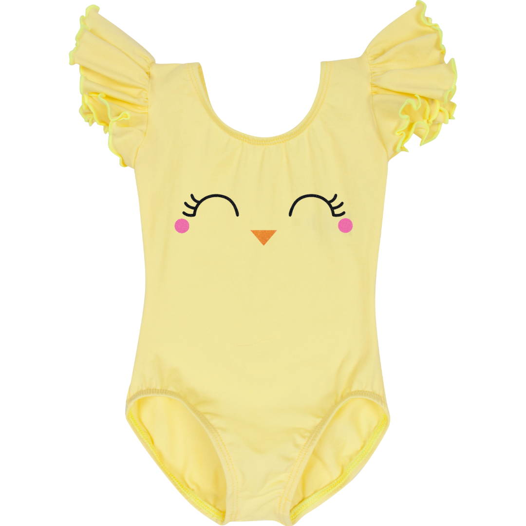 Little Chick Easter Leotard for Toddler & Girls - Ruffle/Flutter Short Sleeve