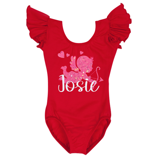 Personalized Cupid Ruffle Sleeve Leotard