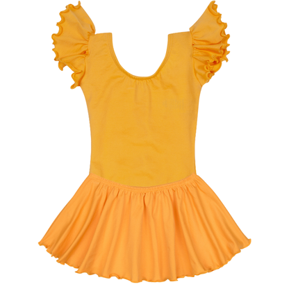 Gold Yellow Leotard with Flutter/Ruffle Short Sleeves for Toddler & Girls