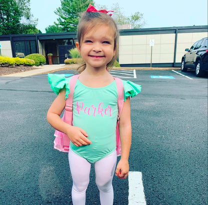 Mint Green Leotard with Flutter/Ruffle Short Sleeve for Toddler & Girls