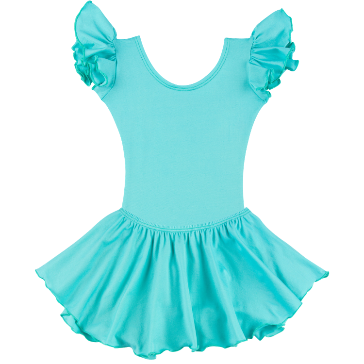 Icy Turquoise Leotard with Flutter/Ruffle Short Sleeve for Toddler & Girls