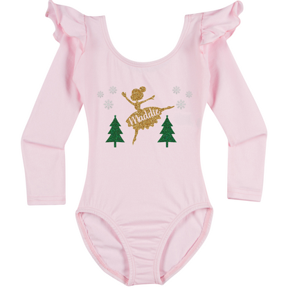 Personalized Holiday Ballerina Leotard | Light Pink