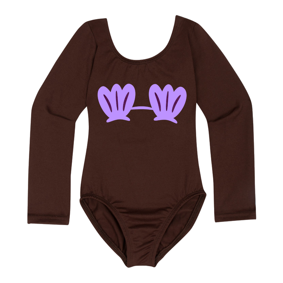 Brown leotard with Purple Mermaid Shell design.