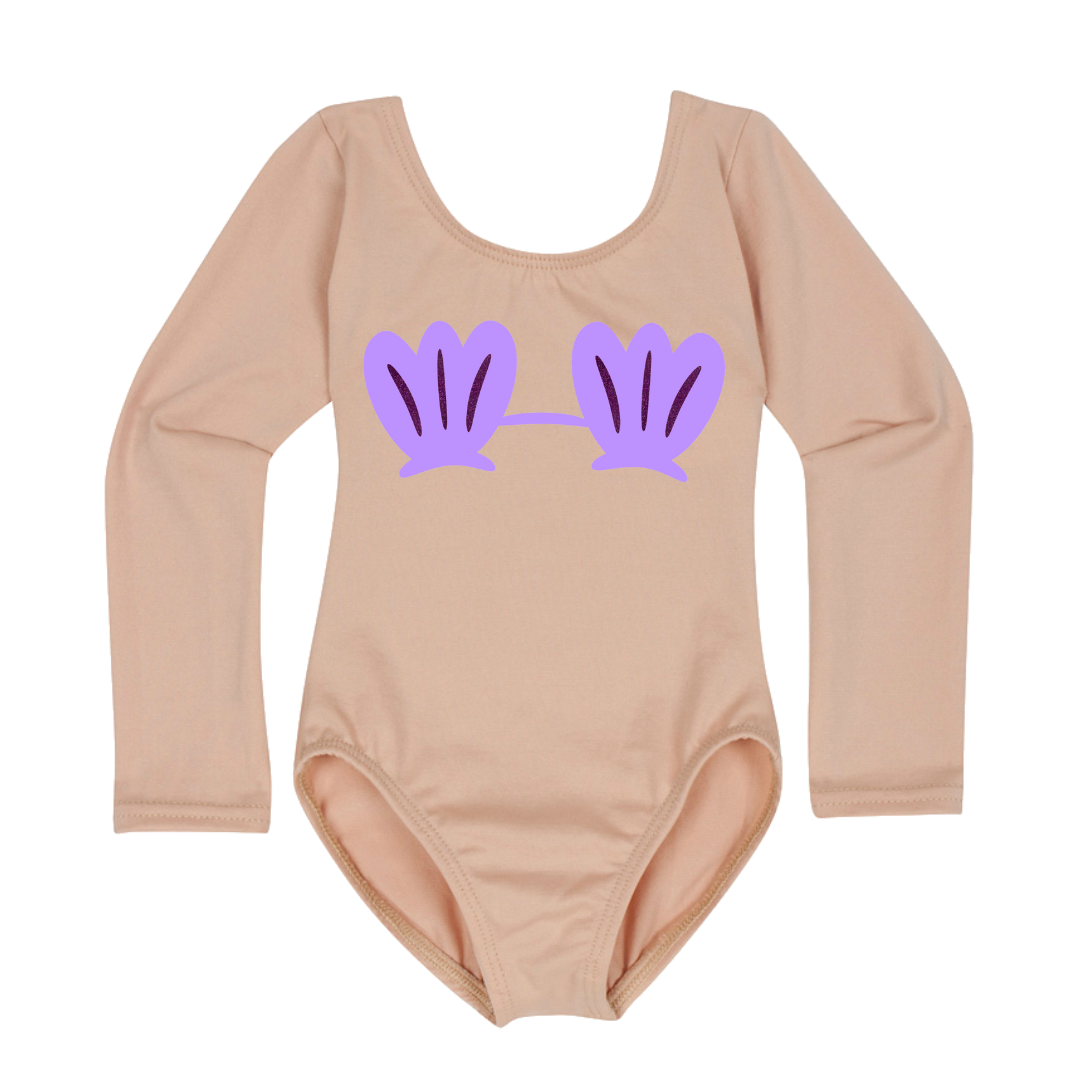 Nude leotard with Purple Mermaid Shell design.