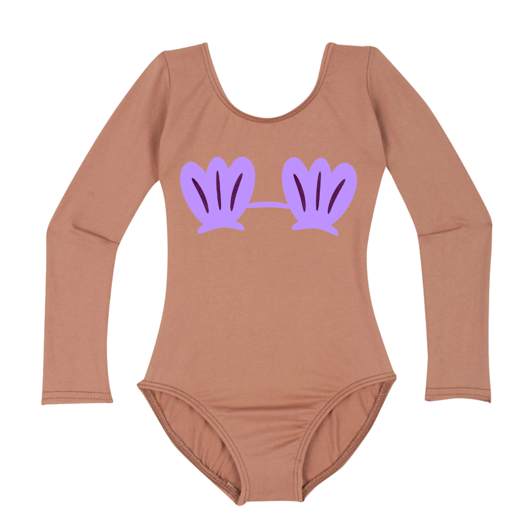 Suntan leotard with Purple Mermaid Shell design.