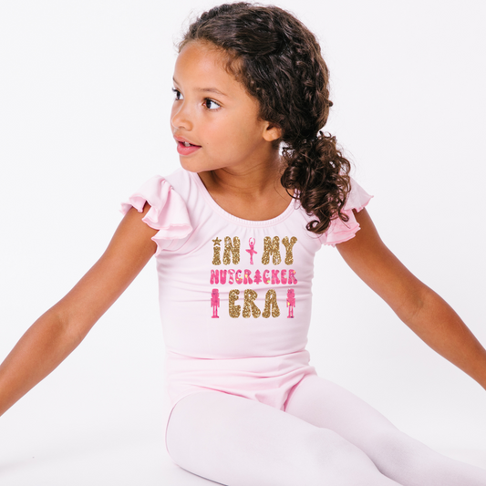 Light Pink Nutcracker Era Flutter Sleeve Leotard for Girls