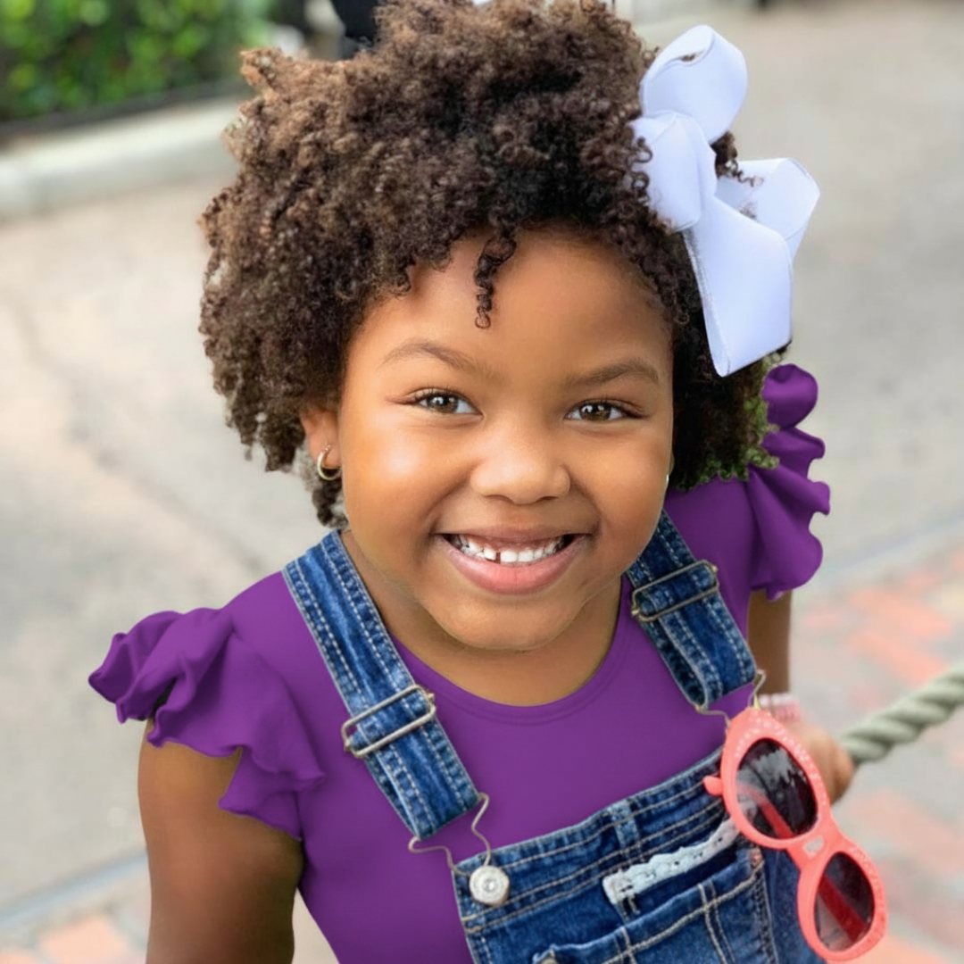 Purple Toddler & Girls Flutter/Ruffle Short Sleeve Leotard