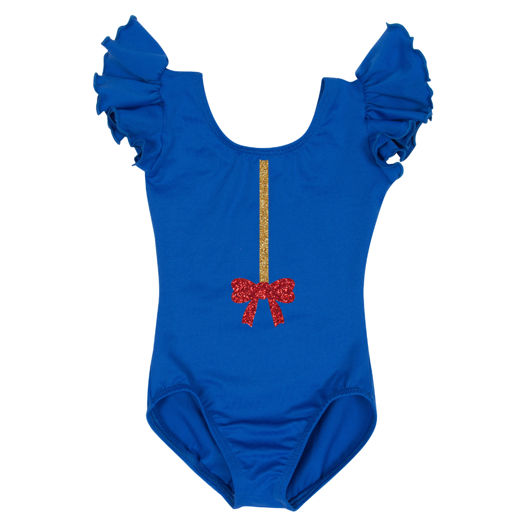 Royal Blue short ruffle sleeve leotard with the Wishing Well princess design.