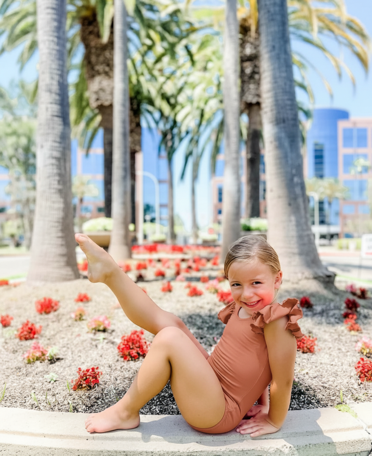 Suntan Leotard with Flutter/Ruffle Short Sleeve for Toddler & Girls