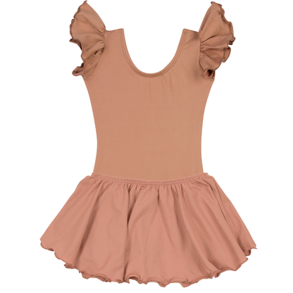 Suntan Leotard with Flutter/Ruffle Short Sleeve for Toddler & Girls