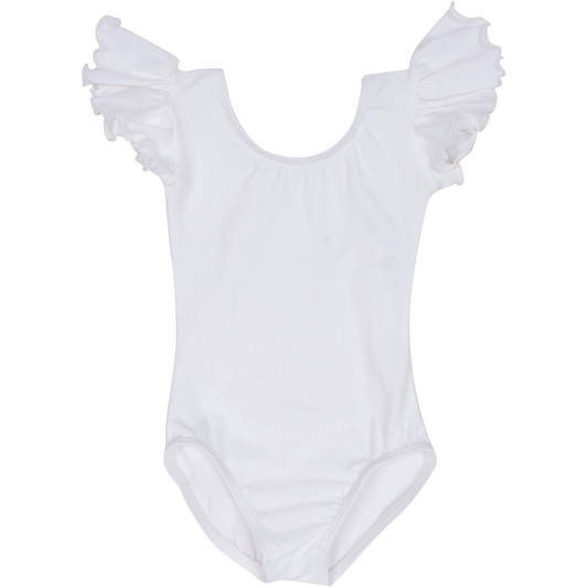 White Ruffle Short Sleeve Leotard (PREORDER)