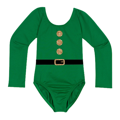 A Green Long Sleeve Leotard with Elf Design