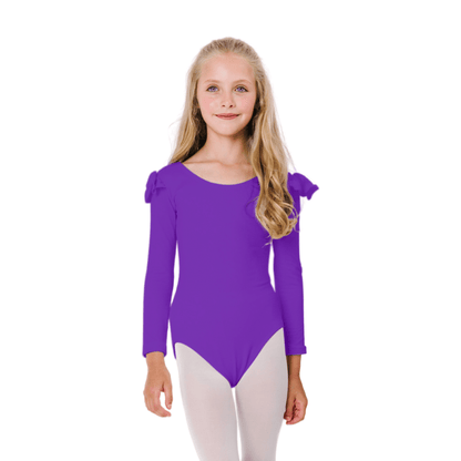 Girls Purple Ruffle Long Sleeve Dance Leotard