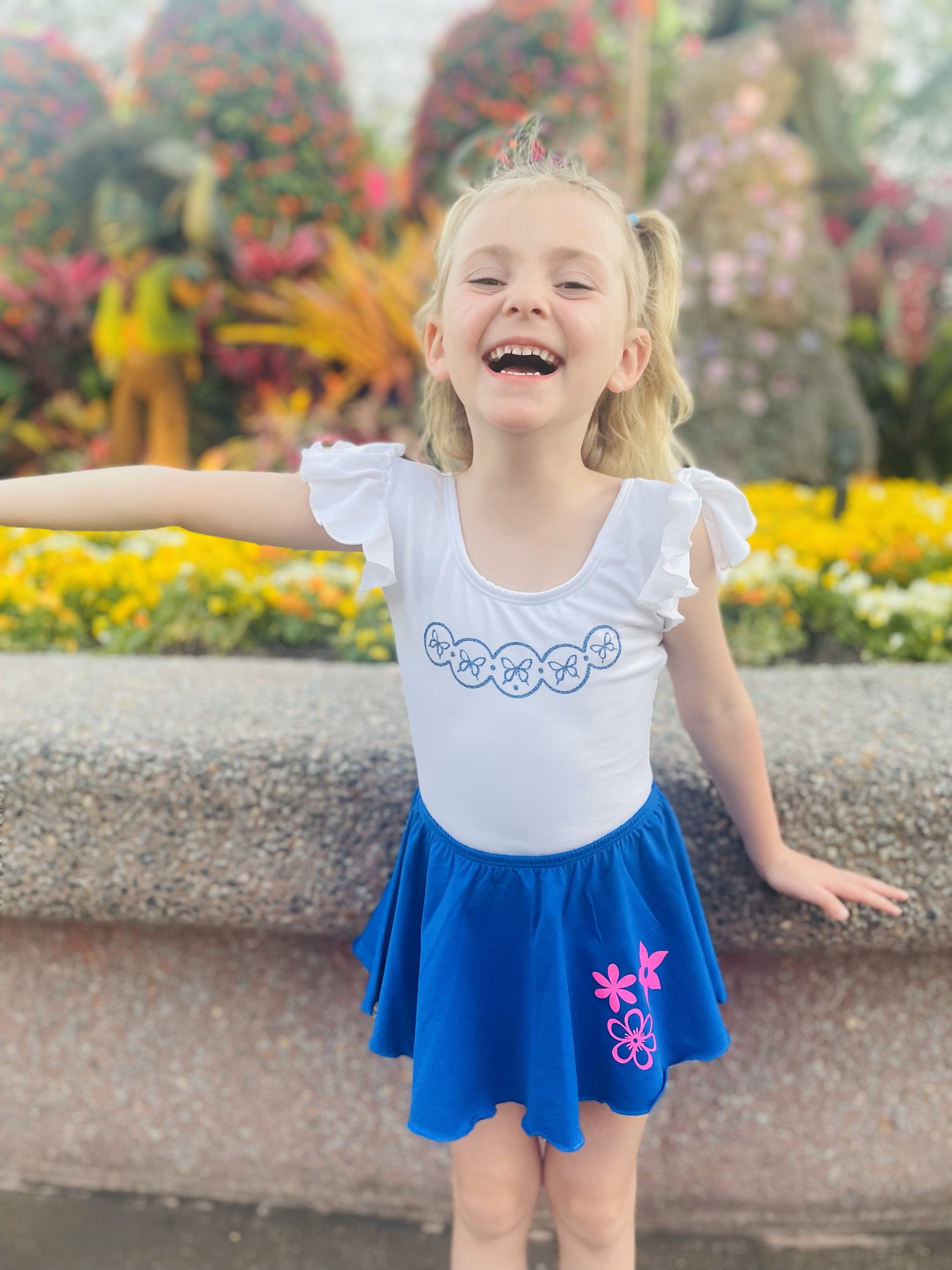 Girl in matching La Familia Princess Leotard and Skirt