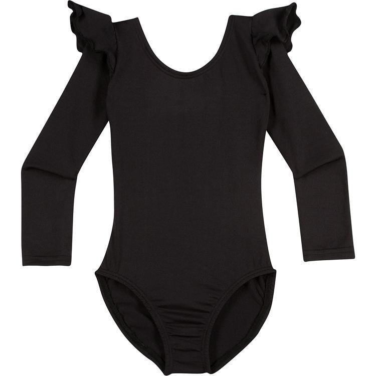 A Black Long Ruffle Sleeve Leotard