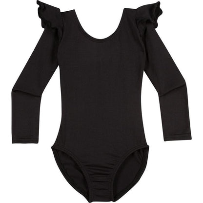 A Black Long Ruffle Sleeve Leotard