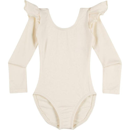 An Ivory/ Cream Ruffle Long Sleeve Leotard