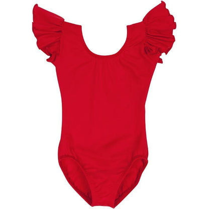 Red Toddler & Girls Flutter/Ruffle Short Sleeve Leotard