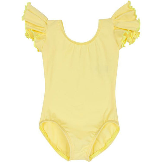 A Yellow Short Ruffle Sleeve Leotard