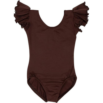 A Brown Short Ruffle Sleeve Leotard