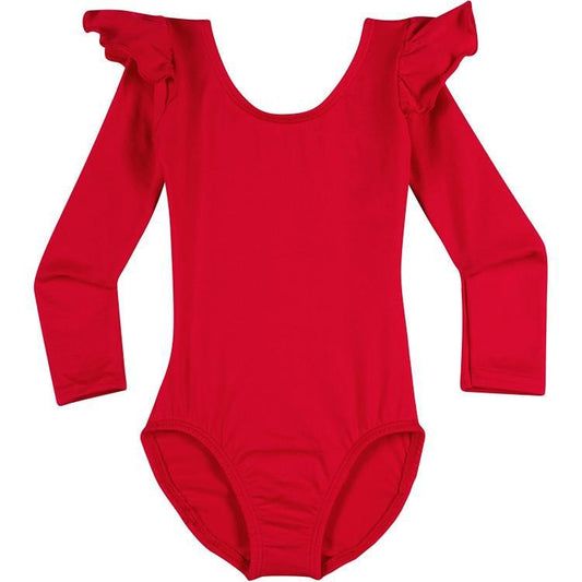 Long Sleeve Ruffle Red Leotard