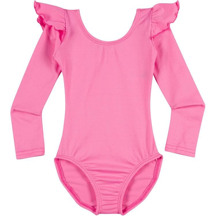 A Bright Pink Long Ruffle Sleeve Leotard