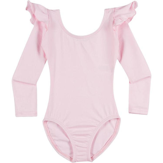 A Light Pink Long Ruffle Sleeve Leotard