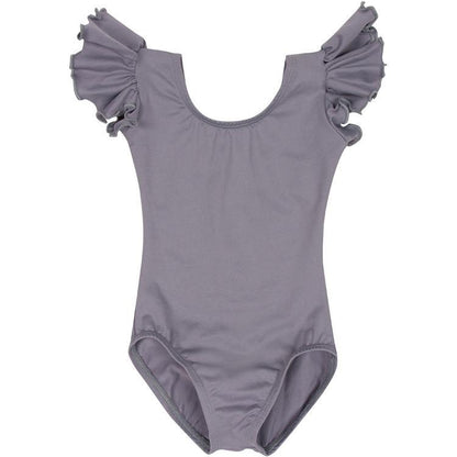 Gray Toddler & Girls Flutter/Ruffle Short Sleeve Leotard