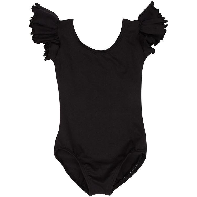 A Black Short Ruffle Sleeve Leotard